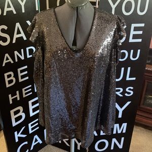 Sequin Cold Shoulder Blousr